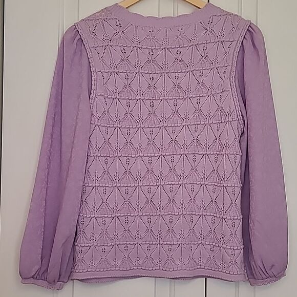 CURRENT AIR Long Sleeve Woven Textural Sweater Knit Top Lavender Size M - Picture 7 of 13